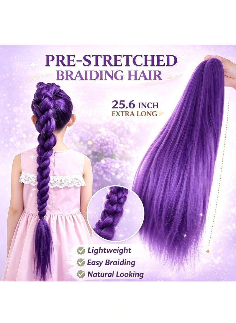 YOUGE 2 Pack Long Purple Braiding Hair - Pre Stretched Synthetic Hair Extensions for Braids Purple Synthetic Braiding Hair for Stage Party Halloween Costume Cosplay Hair Extensions & Wigs - Image 4