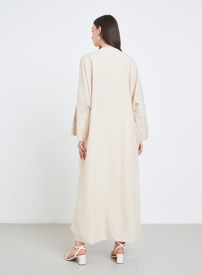 Take Two Cream Open Front Embroidered Sleeve Abaya - Image 5