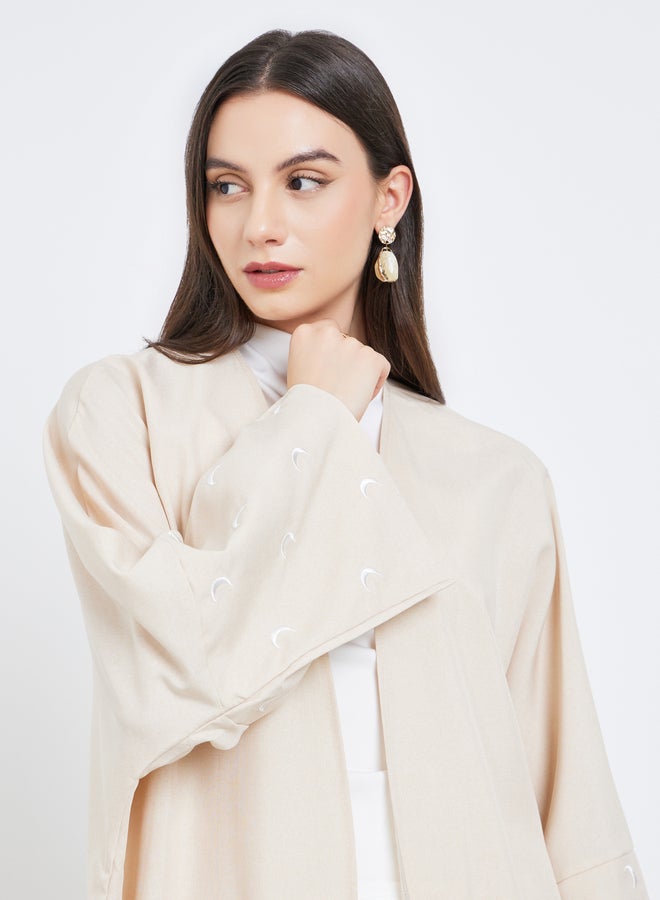 Take Two Cream Open Front Embroidered Sleeve Abaya - Image 4