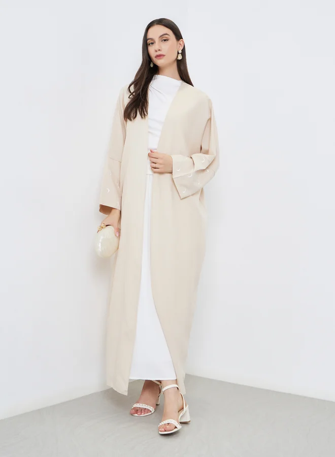 Take Two Take Two Cream Open Front Embroidered Sleeve Abaya