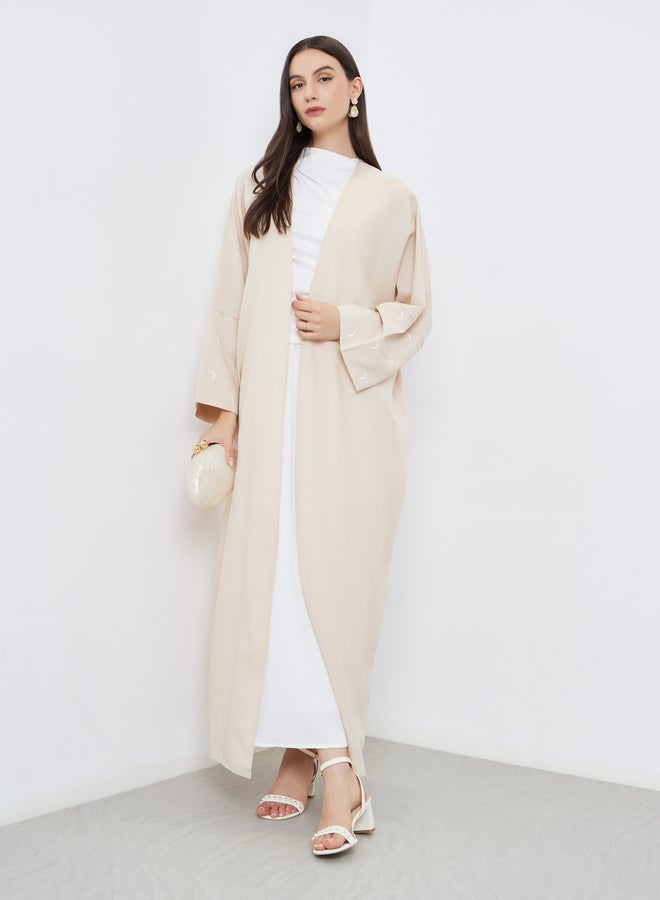 Take Two Cream Open Front Embroidered Sleeve Abaya - Image 1