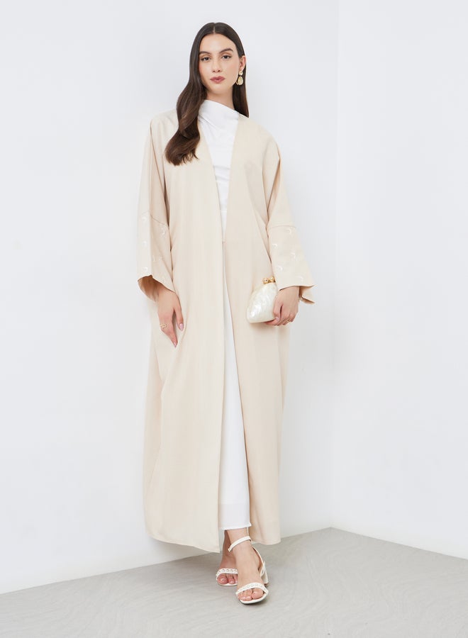 Take Two Cream Open Front Embroidered Sleeve Abaya - Image 2