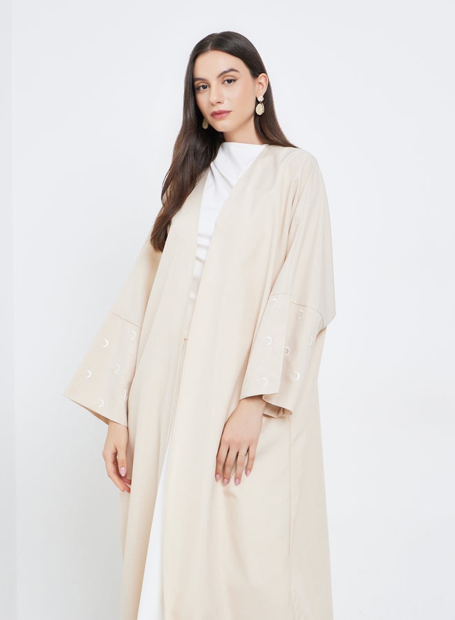 Take Two Cream Open Front Embroidered Sleeve Abaya - Image 3