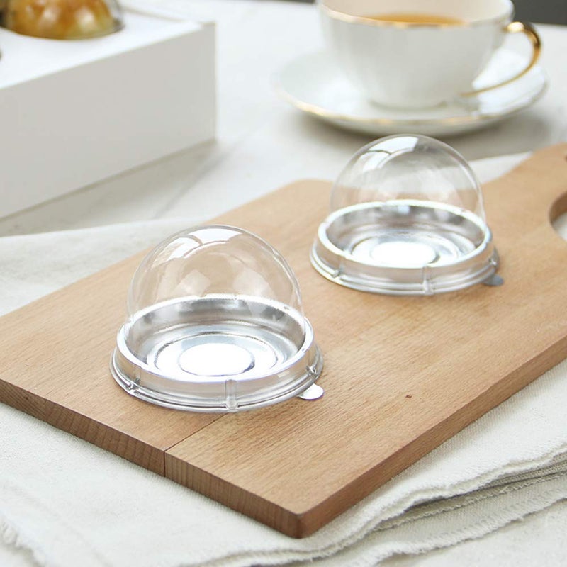 EchoDone 50 Set Clear Plastic Mini Cupcake Boxes Muffin Pod Dome Muffin Single Container Box Wedding Birthday Gifts Boxes Supplies (Silver) - Image 2