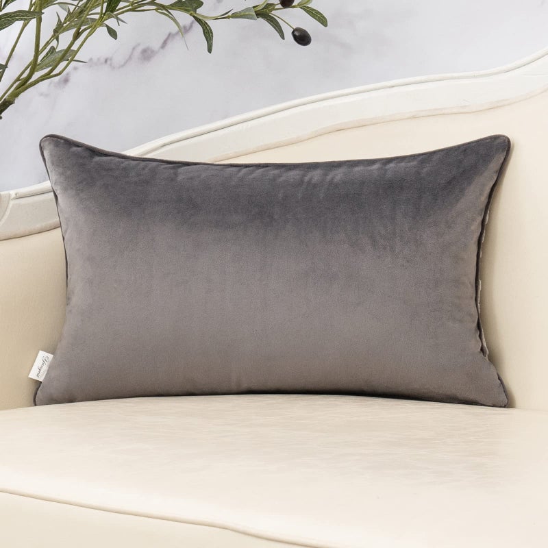 Yangest Grey Throw Pillow Cover Velvet Cushion Cover Branches Rectangular Pillowcase for Sofa Couch Bedroom Living Room, 12x20 Inch - Image 2