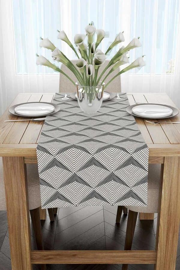 Cango Home Cream Black Bohemian Scandinavian Patterned Digital Printed Runner CGH1226-RN