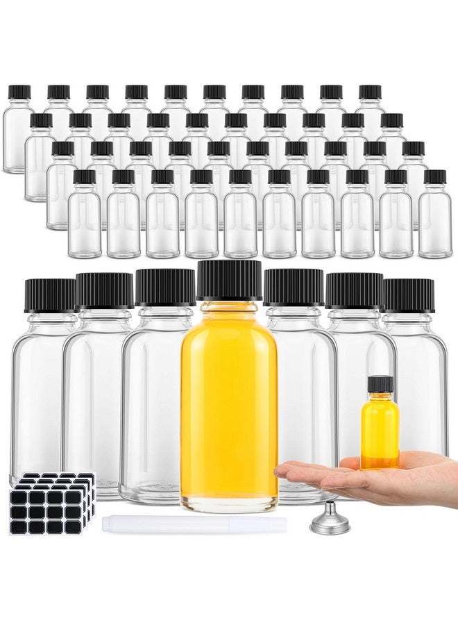 Hsei 48 Pcs 1 Oz Glass Bottle With Black Cap Clear Sample Boston Round Bottle Small Glass Containers With Lids 1 Ounce Bottles With Funnel Chalk Labels Pen For Vanilla Extract Essential Oils - Image 1