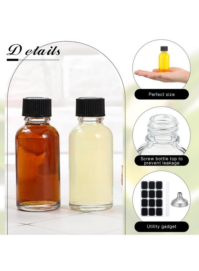 Hsei 48 Pcs 1 Oz Glass Bottle With Black Cap Clear Sample Boston Round Bottle Small Glass Containers With Lids 1 Ounce Bottles With Funnel Chalk Labels Pen For Vanilla Extract Essential Oils - Image 3