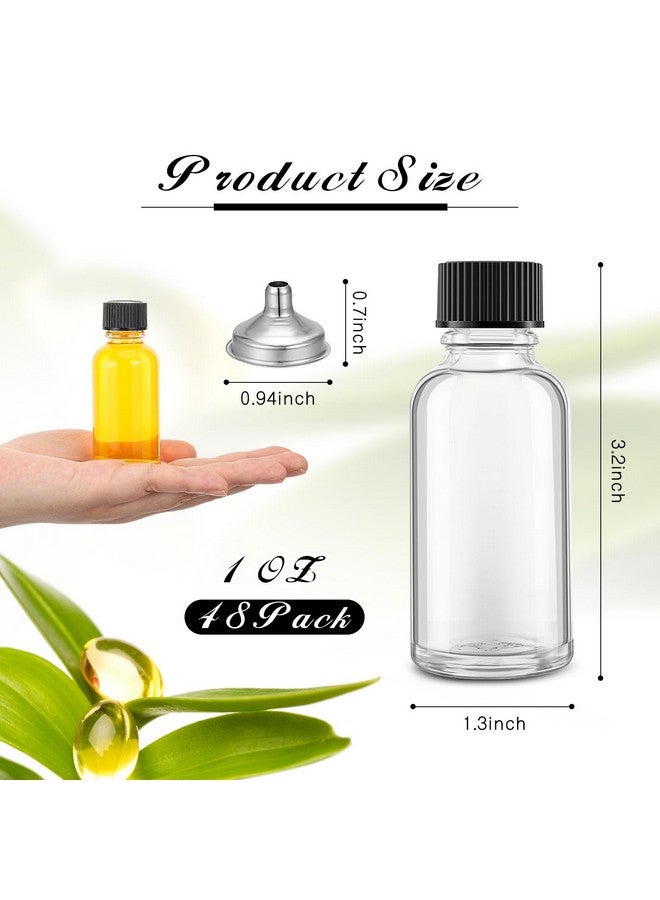 Hsei 48 Pcs 1 Oz Glass Bottle With Black Cap Clear Sample Boston Round Bottle Small Glass Containers With Lids 1 Ounce Bottles With Funnel Chalk Labels Pen For Vanilla Extract Essential Oils - Image 2