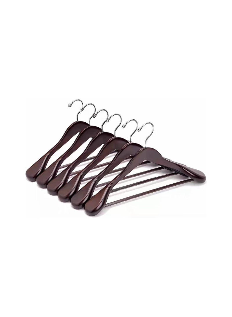 Amber Home Wide Shoulder Wooden Hanger Clothes Hanger Coat Hanger Suit Hanger With Non Slip Pant Bar 360 Swivel Hook Space Saving Hangers Walnut 6 Pcs - Image 1