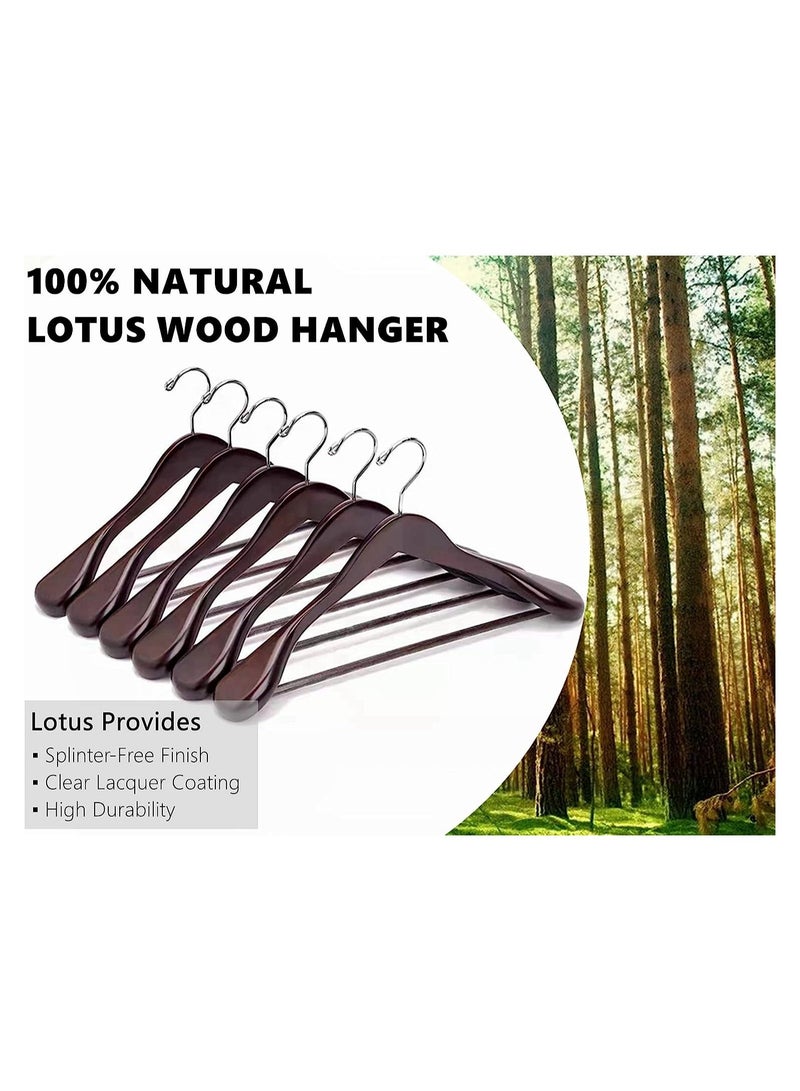 Amber Home Wide Shoulder Wooden Hanger Clothes Hanger Coat Hanger Suit Hanger With Non Slip Pant Bar 360 Swivel Hook Space Saving Hangers Walnut 6 Pcs - Image 5