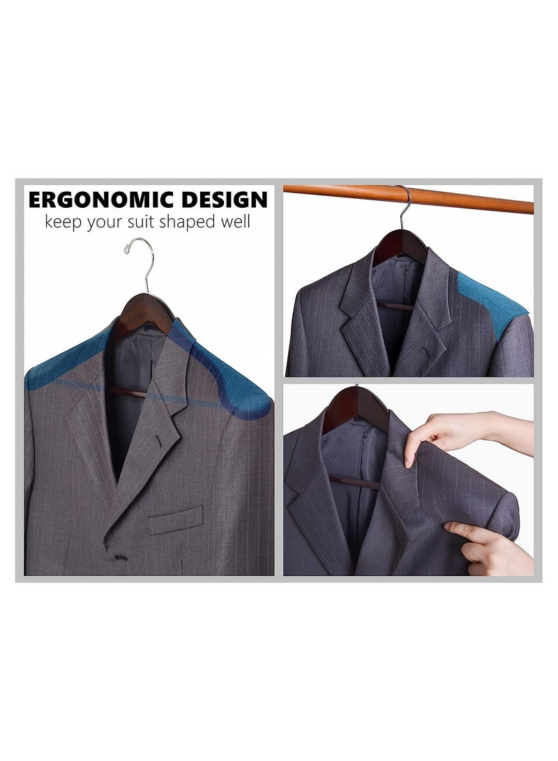 Amber Home Wide Shoulder Wooden Hanger Clothes Hanger Coat Hanger Suit Hanger With Non Slip Pant Bar 360 Swivel Hook Space Saving Hangers Walnut 6 Pcs - Image 4