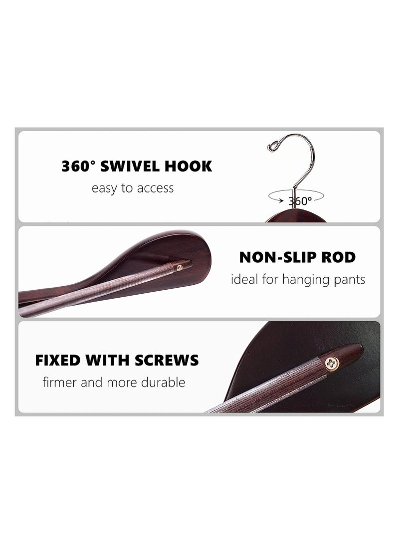 Amber Home Wide Shoulder Wooden Hanger Clothes Hanger Coat Hanger Suit Hanger With Non Slip Pant Bar 360 Swivel Hook Space Saving Hangers Walnut 6 Pcs - Image 3