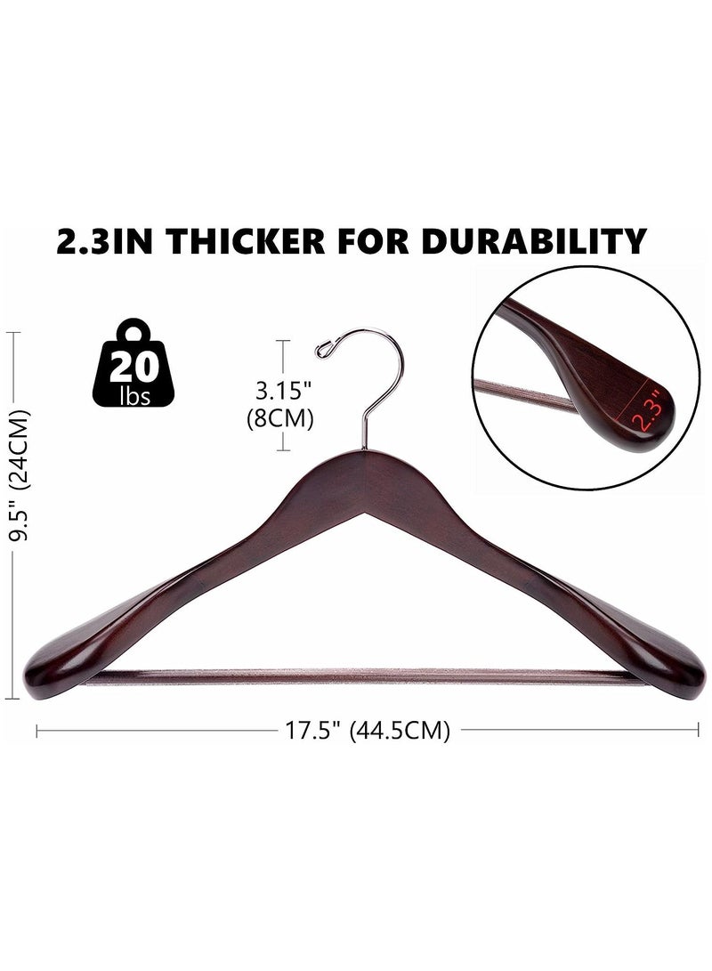 Amber Home Wide Shoulder Wooden Hanger Clothes Hanger Coat Hanger Suit Hanger With Non Slip Pant Bar 360 Swivel Hook Space Saving Hangers Walnut 6 Pcs - Image 2