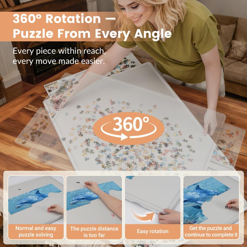 ALL4JIG 1500 Pieces Rotating Lightweight Plastic Puzzle Board with 4 Drawers and Protective Cover, 360Â° Lazy Susan Design, 34.21"x25.75" Portable Spinning Puzzle Table for Adults, Ideal Gift for Mum - Image 3