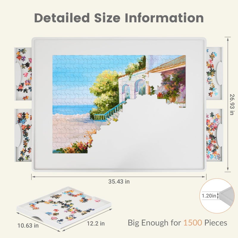 ALL4JIG 1500 Pieces Rotating Lightweight Plastic Puzzle Board with 4 Drawers and Protective Cover, 360Â° Lazy Susan Design, 34.21"x25.75" Portable Spinning Puzzle Table for Adults, Ideal Gift for Mum - Image 2