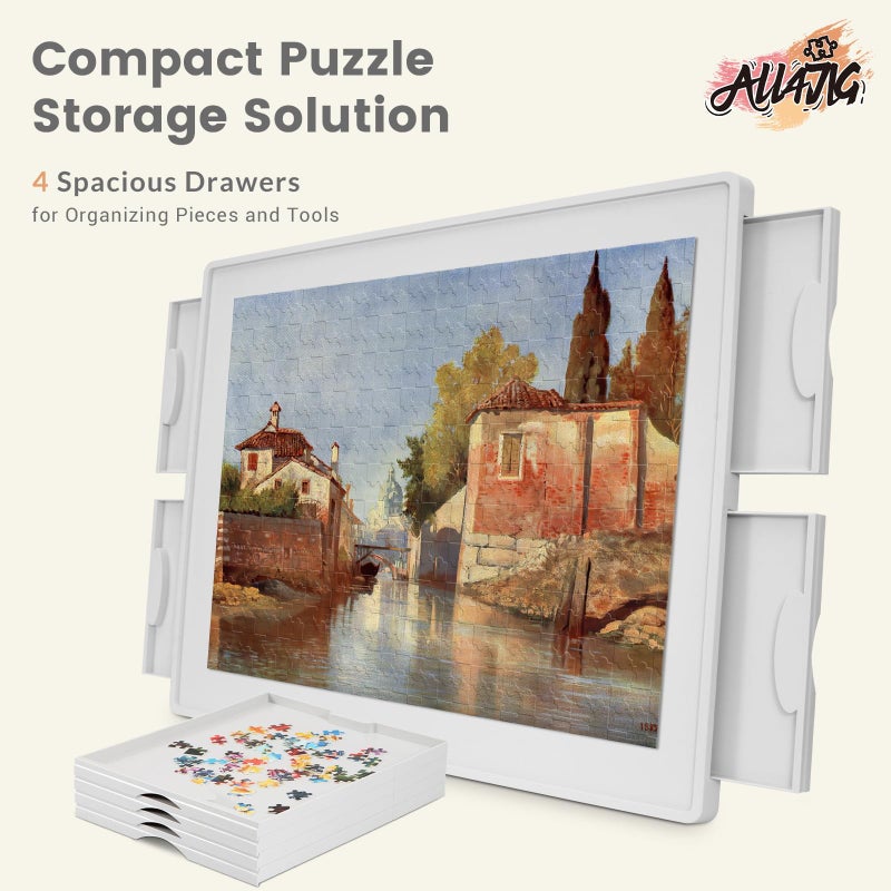 ALL4JIG 1500 Pieces Rotating Lightweight Plastic Puzzle Board with 4 Drawers and Protective Cover, 360Â° Lazy Susan Design, 34.21"x25.75" Portable Spinning Puzzle Table for Adults, Ideal Gift for Mum - Image 4