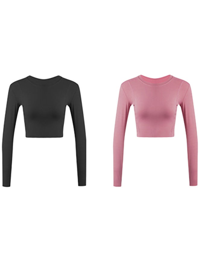 Women's Clothing European And American Summer Thin Sports Tops Slimming Elastic Long-sleeved T-shirts 2-piece Set