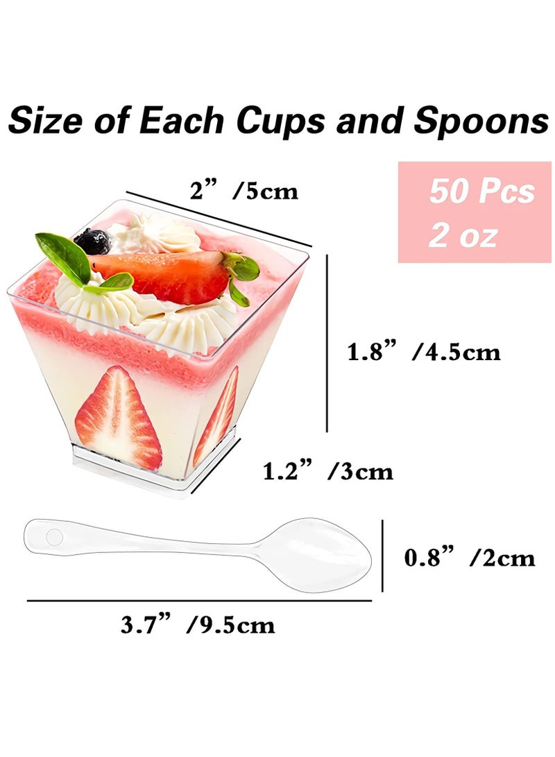 SYOSI Dessert cups, plastic cups, 2 oz / 60ml plastic dessert cups with 50 soup spoons, reusable plastic dessert cups for Desserts, Appetizers, Puddings, Mousse, and More(50 Pack) - Image 4