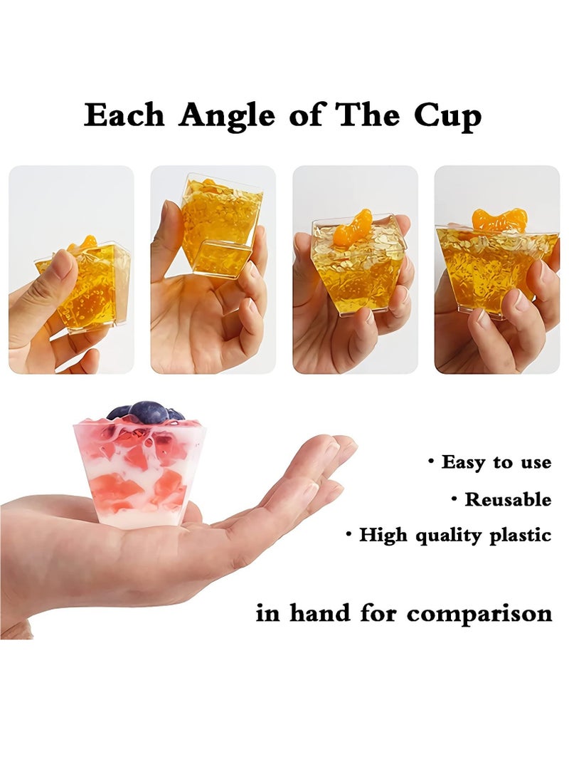 SYOSI Dessert cups, plastic cups, 2 oz / 60ml plastic dessert cups with 50 soup spoons, reusable plastic dessert cups for Desserts, Appetizers, Puddings, Mousse, and More(50 Pack) - Image 2