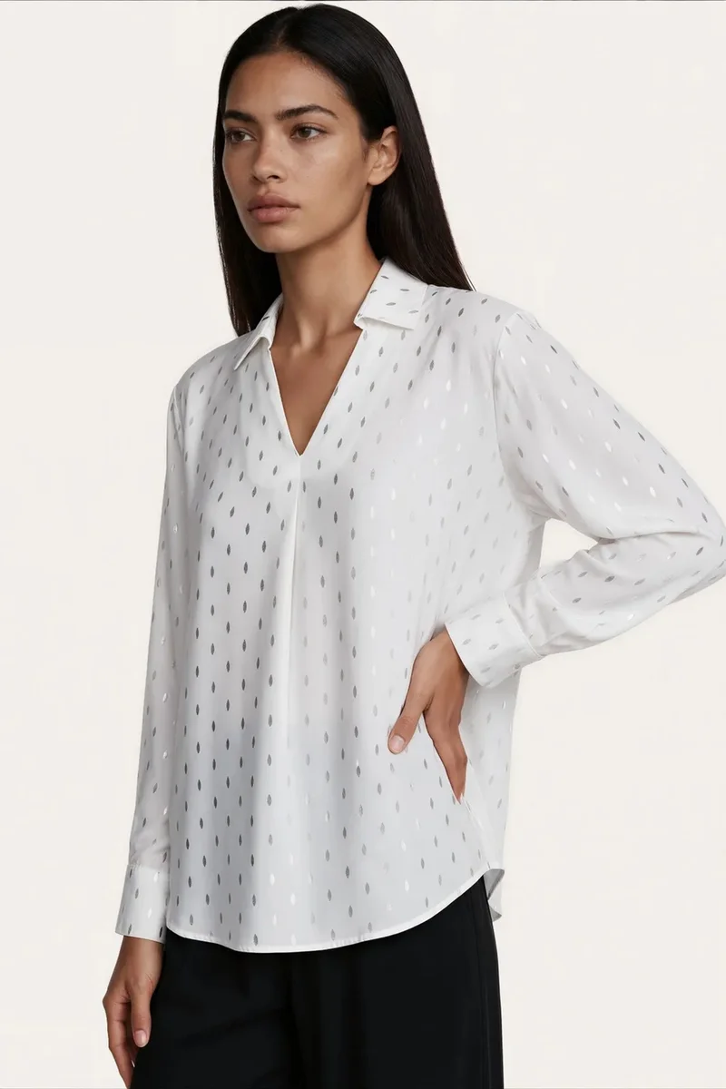 جينيفر Women's Shirt Collar Button T-Shirt