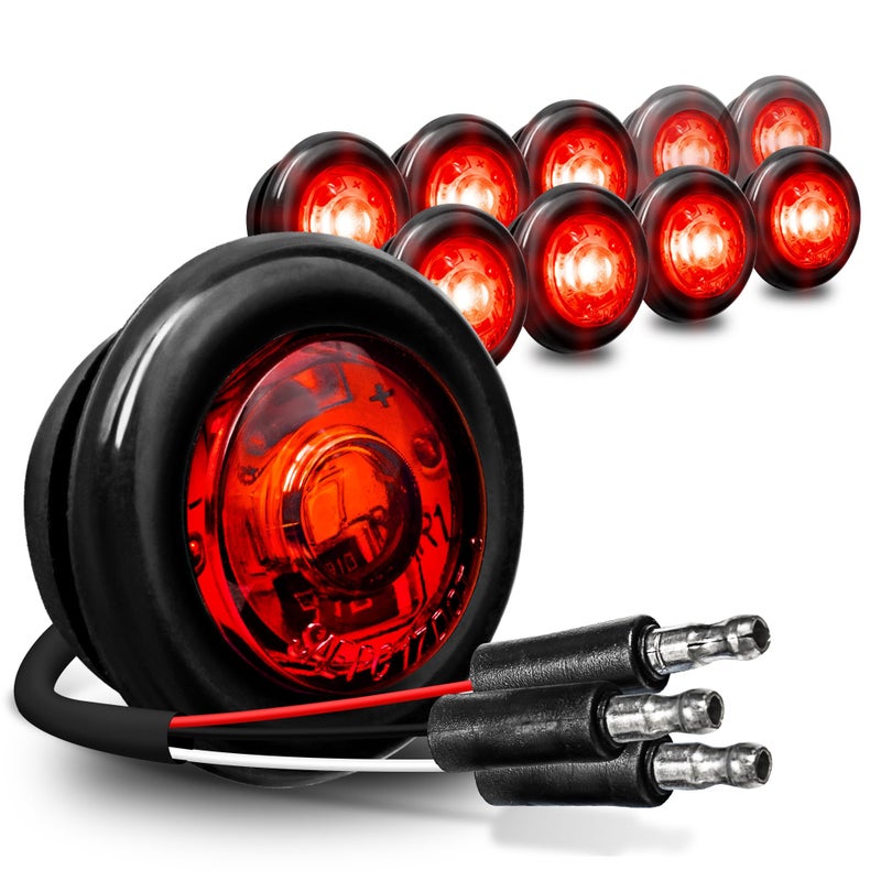 ONLINE LED STORE TRUE MODS 10pc 34 Inch Round Red Trailer 12V LED Marker Light 3 WireTurn Brake Tail TBT Lights DOT FMVSS 108 SAE P2PC SemiSpherical Output IP67 Waterproof Small Markers for Trailer Truck