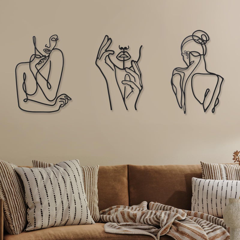 Photect 3 Pcs Metal Wall Art Decor Minimalist Abstract Woman Wall Art Metal Modern Line Drawing Decor Female Single Line Home Hanging for Bedroom Kitchen Bathroom Living RoomCute