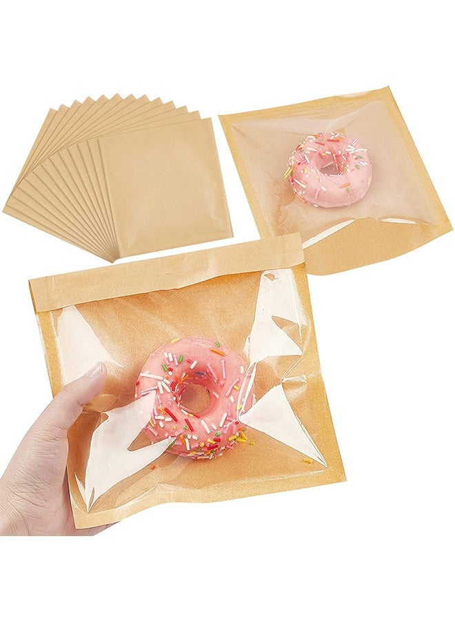 Peachjoy Heat-Sealable Bakery Bags, for Cookies and Pastries, 7.1x7.5 Inches Grease Resistant Brown Kraft Paper Food Bags - Donut Bags - Egg Sandwich Bags 100ct - Image 1