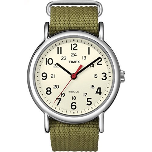 TIMEX ساعة تيمكس للجنسين ويكندر 38 مم - علبة بلون فضي مع قرص كريمي وحزام قماش زيتوني قابل للتعديل - Image 1