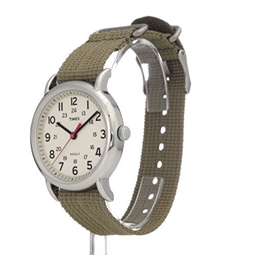 TIMEX ساعة تيمكس للجنسين ويكندر 38 مم - علبة بلون فضي مع قرص كريمي وحزام قماش زيتوني قابل للتعديل - Image 2