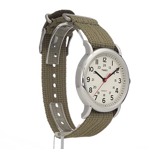 TIMEX ساعة تيمكس للجنسين ويكندر 38 مم - علبة بلون فضي مع قرص كريمي وحزام قماش زيتوني قابل للتعديل - Image 5