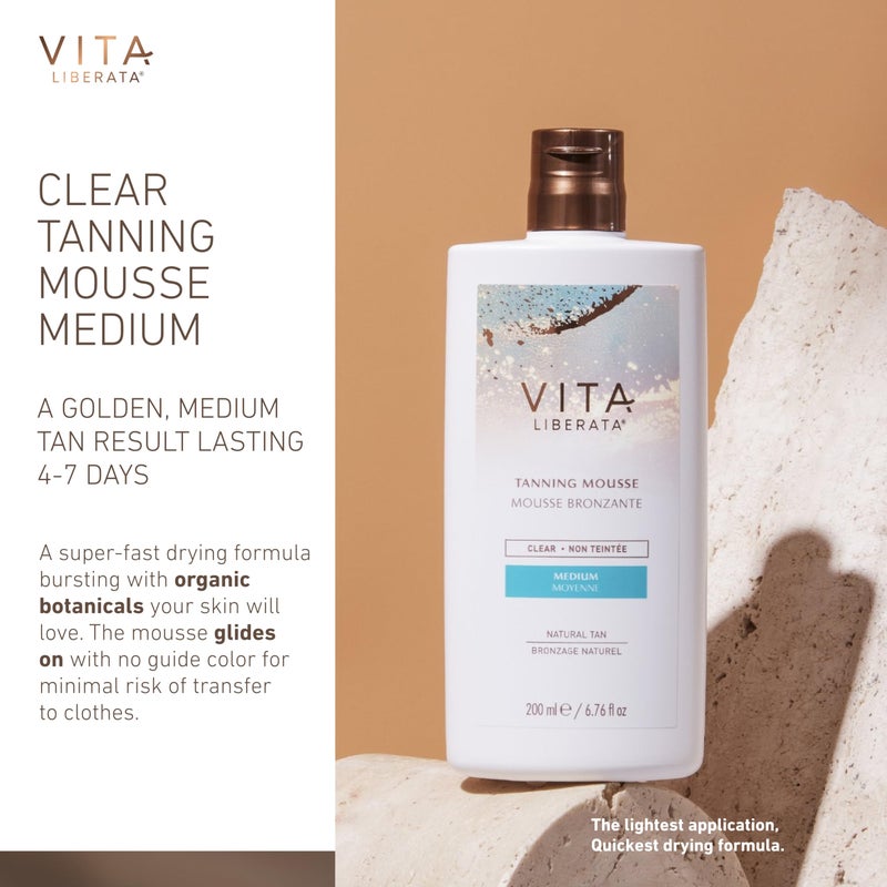 Vita Liberata Clear Self Tanner Mousse - Medium, Lightweight & Fast Drying Formula, Untinted For Minimal Transfer, Lasting Tan, Formulated with Organic Aloe Vera & Hyaluronic Acid, 6.76 fl oz - Image 2