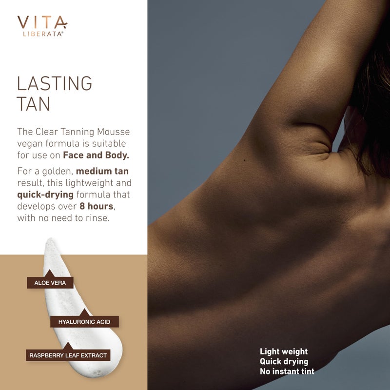 Vita Liberata Clear Self Tanner Mousse - Medium, Lightweight & Fast Drying Formula, Untinted For Minimal Transfer, Lasting Tan, Formulated with Organic Aloe Vera & Hyaluronic Acid, 6.76 fl oz - Image 3