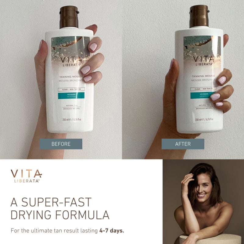 Vita Liberata Clear Self Tanner Mousse - Medium, Lightweight & Fast Drying Formula, Untinted For Minimal Transfer, Lasting Tan, Formulated with Organic Aloe Vera & Hyaluronic Acid, 6.76 fl oz - Image 5