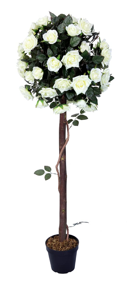 Amerique Green 4 Feet Gorgeous  Lifelike White Artificial Tree 12 Rose Twist Trunks with Nursery Pot Real Touch Tech 485 Leaves 4 with 48 Flowers - Image 1