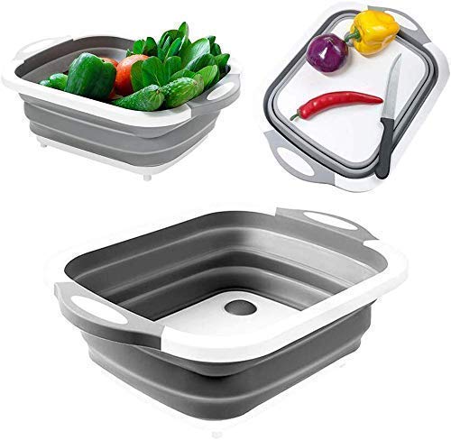 WRYER MultiFunction Kitchen Chopping Cutting Board Dish Tub Storage Basket with Draining Plug Folding Cutting Board Dish Sink Tub Vegetable Basket - Image 2