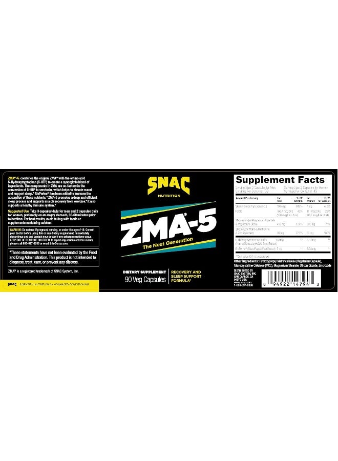 SNAC Zma-5 Sleep Aid Supplement, Promote Muscle Recovery & Growth, Immune Support, & Restorative Sleep With Zinc, Magnesium & 5-Htp, Post Workout, Before Bed Zma Supplements 180 Count (2 Pack) - Image 2