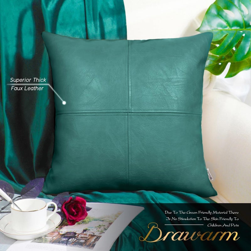 BRAWARM Faux Leather Throw Pillow Covers 22 X 22 Inches, Teal Leather Pillow Cover, Hand Stitched Leather Decorative Pillow Cover for Couch Sofa Bed Living Room Home Garden - Image 2