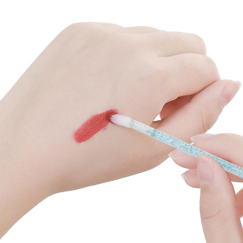 100pcs Disposable Lip Brush Applicators, Plastic Lipstick Applicator Sticks with Hollow Crystal Handle, Red and Pink, Portable Makeup Tool Kit for Lipstick and Lip Gloss - Image 1