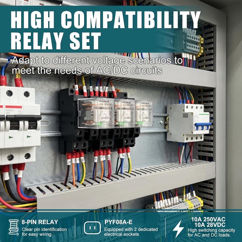 mxuteuk 2pcs JQX-13FL DC 12V Coil 8 Pin 10A DPDT LED Indicator Electromagnetic Power Relay, with Base, with DIN Rail Slotted Aluminum，1 Years Warranty - Image 3