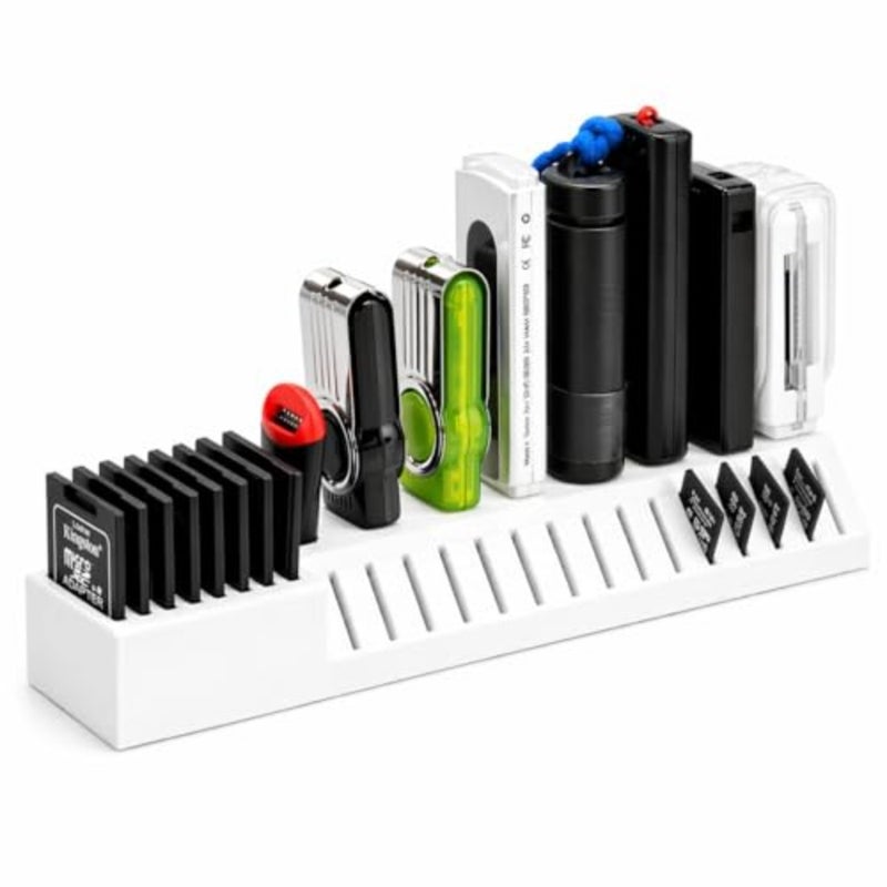 USB and SD Card Organiser Holder, Desktop Storage Stand for Flash Drives, SD Cards and microSD Adapters, Compact Memory Card Dock - Image 1