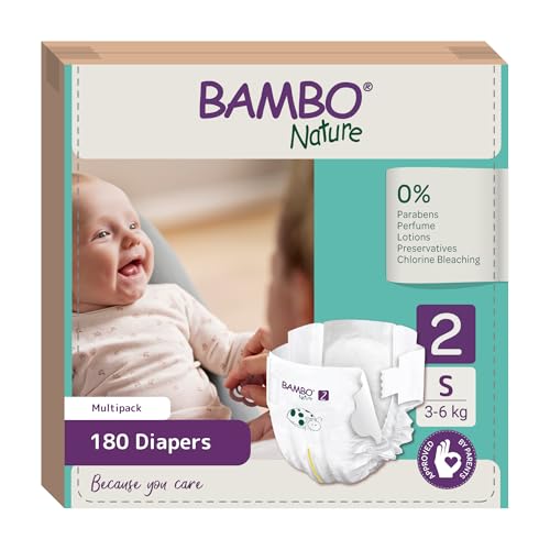 Bambo Nature Premium Baby Tape Diapers for Baby Small Size (3-6 Kgs) - Super Absorbent, Breathable, Extra Soft, Dermatologically Tested, Hypoallergenic Infant Nappies With Wetness Indicator, 180 Count (30 Count, Pack of 6) - Image 1