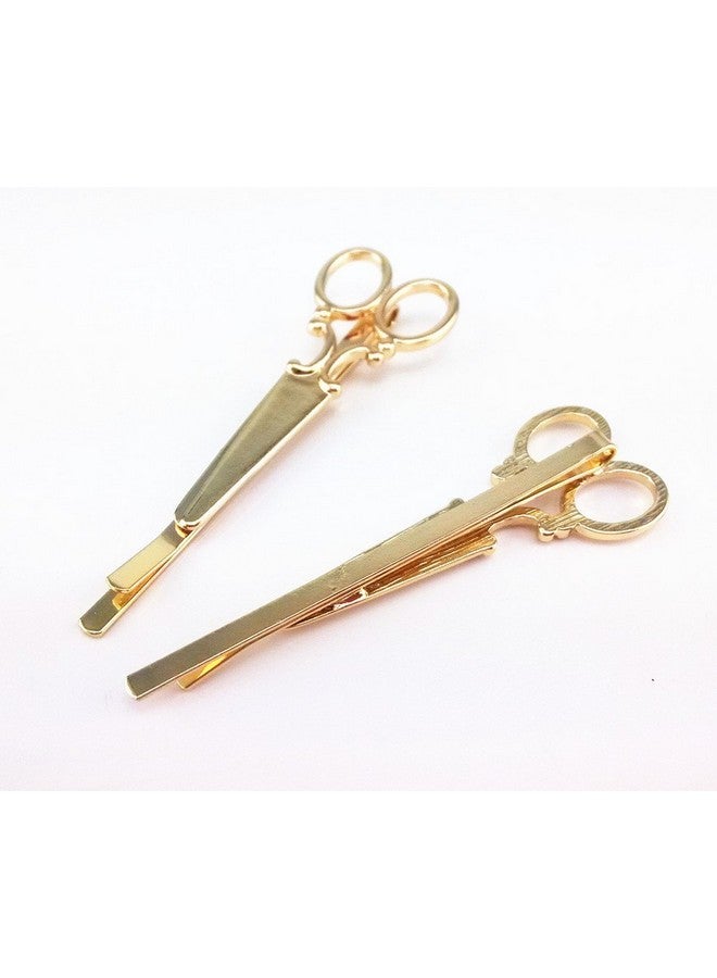 Yueton 4Pcs Gold And Silver Scissors Shape Barrettes Bobby Pin Hair Clips Bride Headwear Edge Clip Clamps - Image 2
