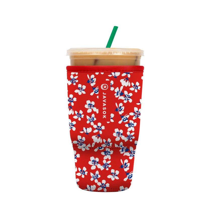 Sok It Java Sok Iced Coffee & Cold Soda Insulated Neoprene Cup Sleeve (Red White and Bloom  Large: 30-32oz) - Image 1