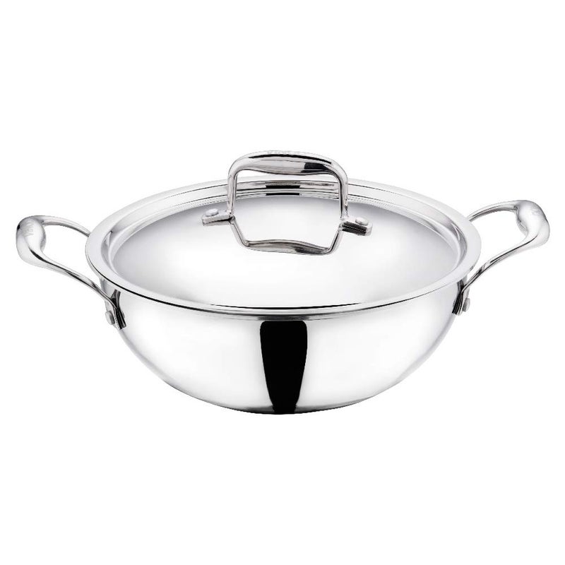 Vinod Stainless Steel Triply Kadhai with Lid, 3.2 Litres, Metallic - Image 1