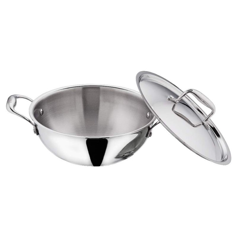 Vinod Stainless Steel Triply Kadhai with Lid, 3.2 Litres, Metallic - Image 2