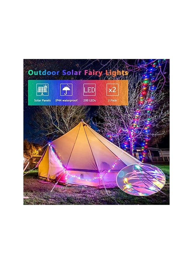 The Bros Extra-Long Solar String Lights Outdoor, 2-Pack Each 72FT 200 LED Solar Lights Outdoor, Waterproof 8 Modes Solar Fairy Lights for Diwali Ramadan Halloween Christmas Decoration Party Garden (Colorful)  - Image 3