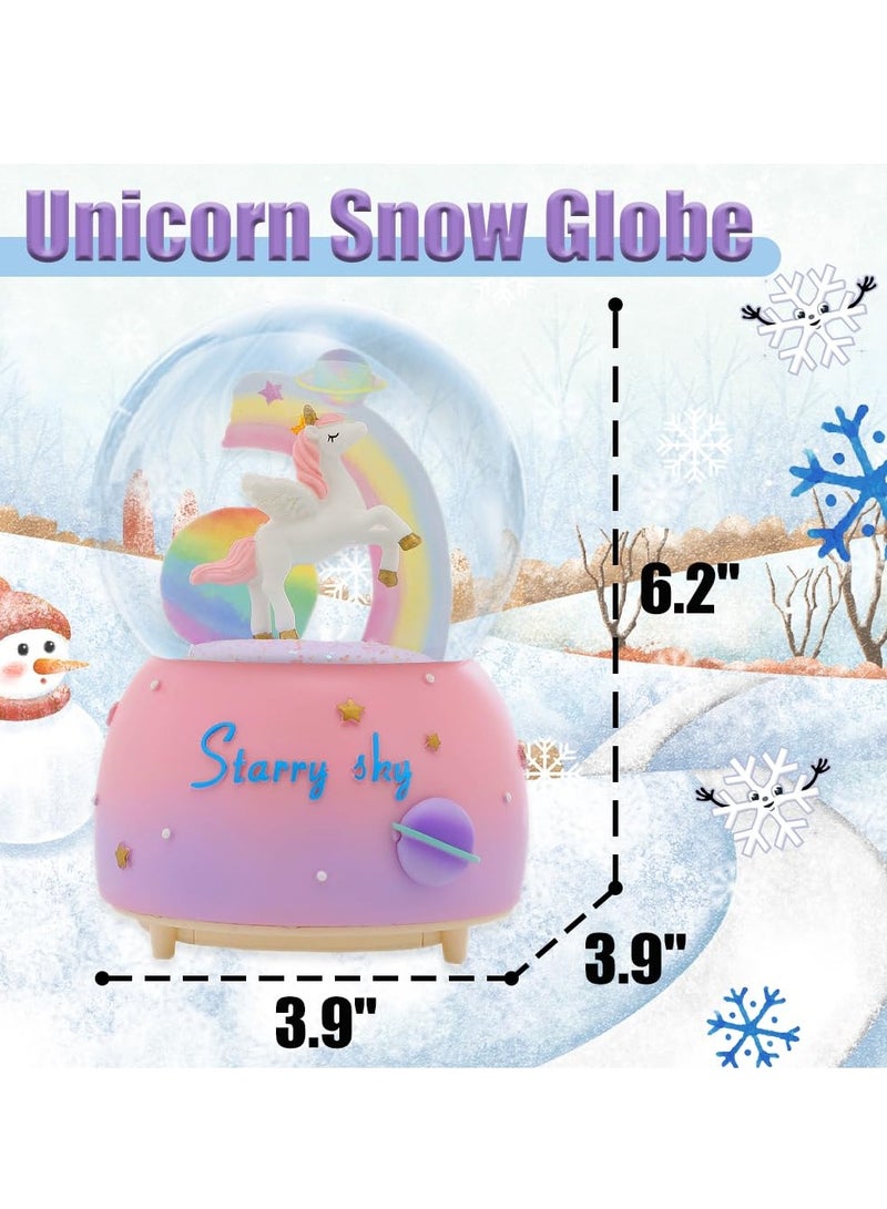 KASTWAVE Unicorn Snow Globes for Girls, 100MM Pink Glitter Glass Snow Globes for Adults Kids Birthday Gift, Rotating Unicorn Music Box with Music for Home Decoration Girls, Babies Birthday (Pink) - Image 2