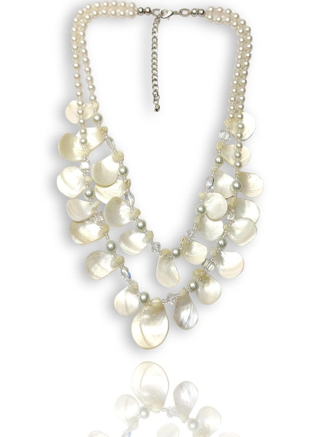 دي سي أيه قلادة مميزة من عرق اللؤلؤ مع كريستال زجاجي ولآلئ زجاجية فاخرة، خيط مزدوج، لون أبيض عاجي - Image 1