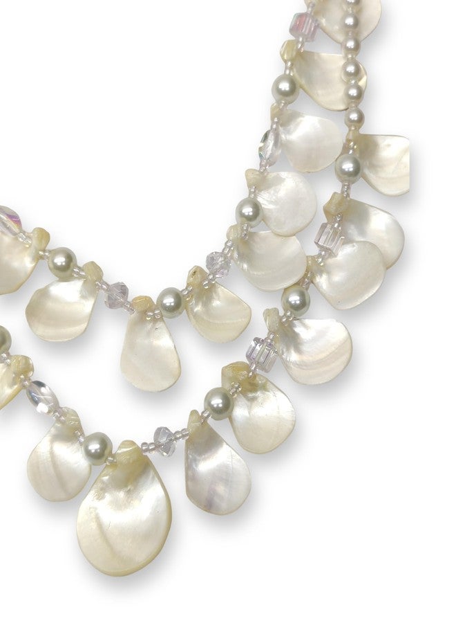 دي سي أيه قلادة مميزة من عرق اللؤلؤ مع كريستال زجاجي ولآلئ زجاجية فاخرة، خيط مزدوج، لون أبيض عاجي - Image 4